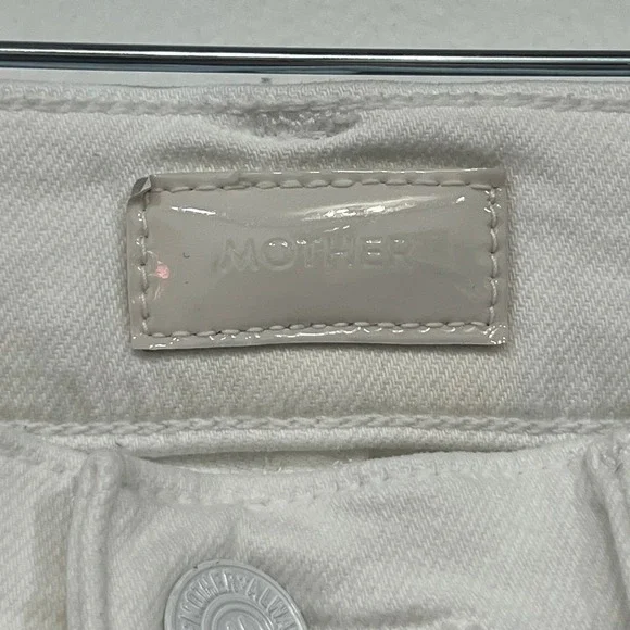 Mother Denim White Jeans 26 High Rise Raw Hem Cotton Blend Hustler Ankle Fray - Picture 3 of 6